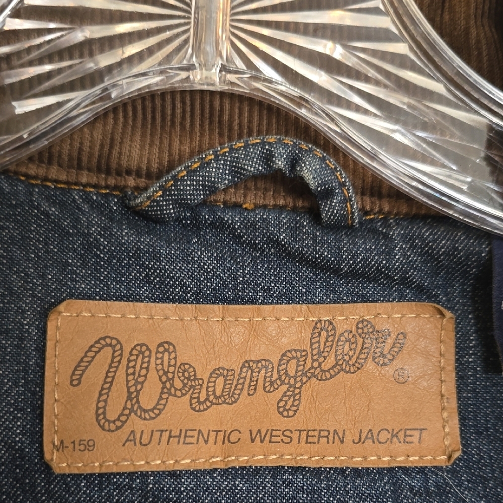 Wrangler Flannel Lined Men's Blue Denim Jacket with Tan Corduroy Collar - Picture 2 of 7